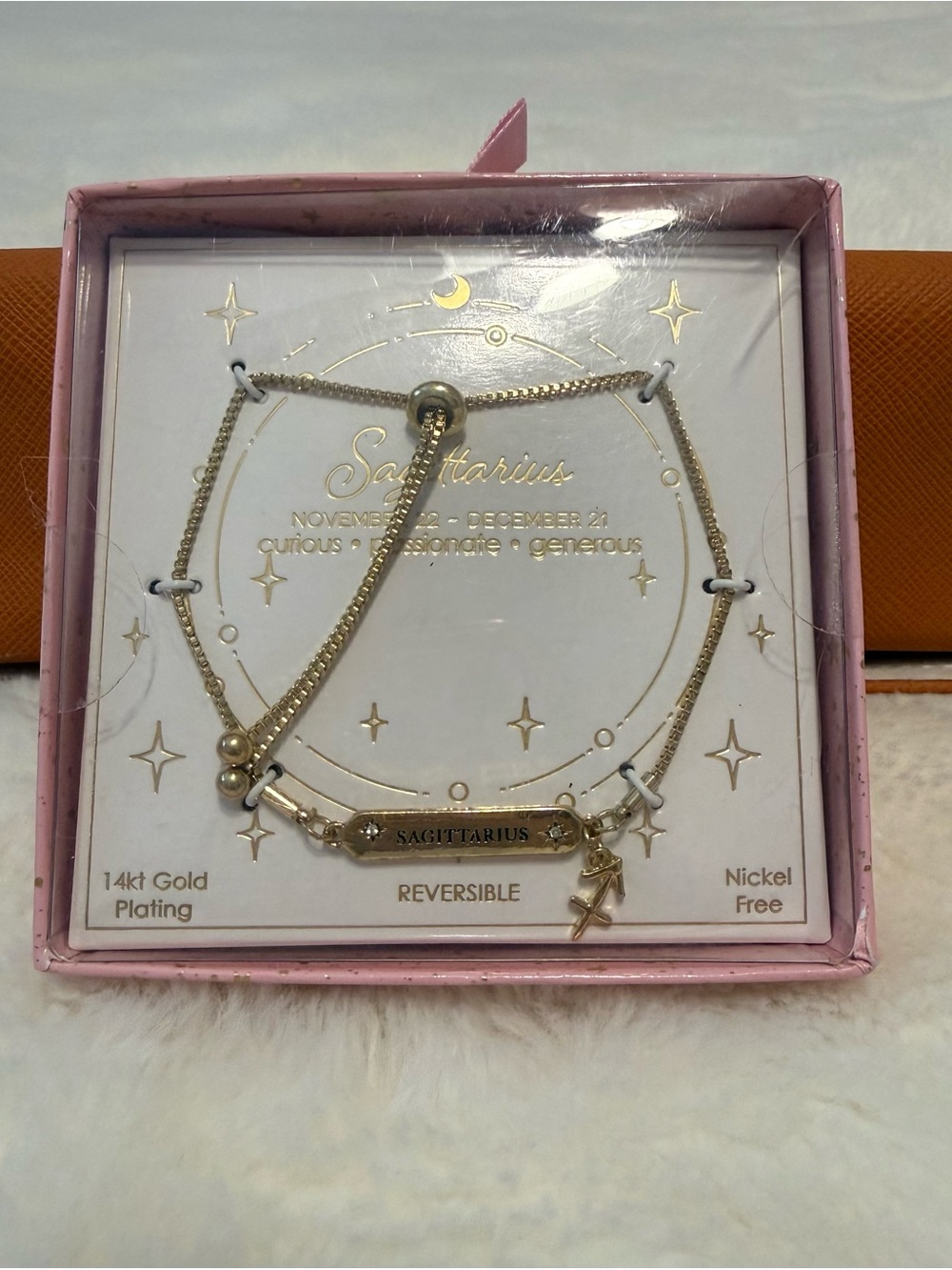 ✨Sagittarius Zodiac Pendant 14K Gold Plated Nickel Free Bracelet Sealed/Gift Box